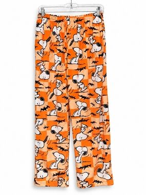 Peanuts Snoopy Halloween Pajama Pants Orange Bats Unisex M